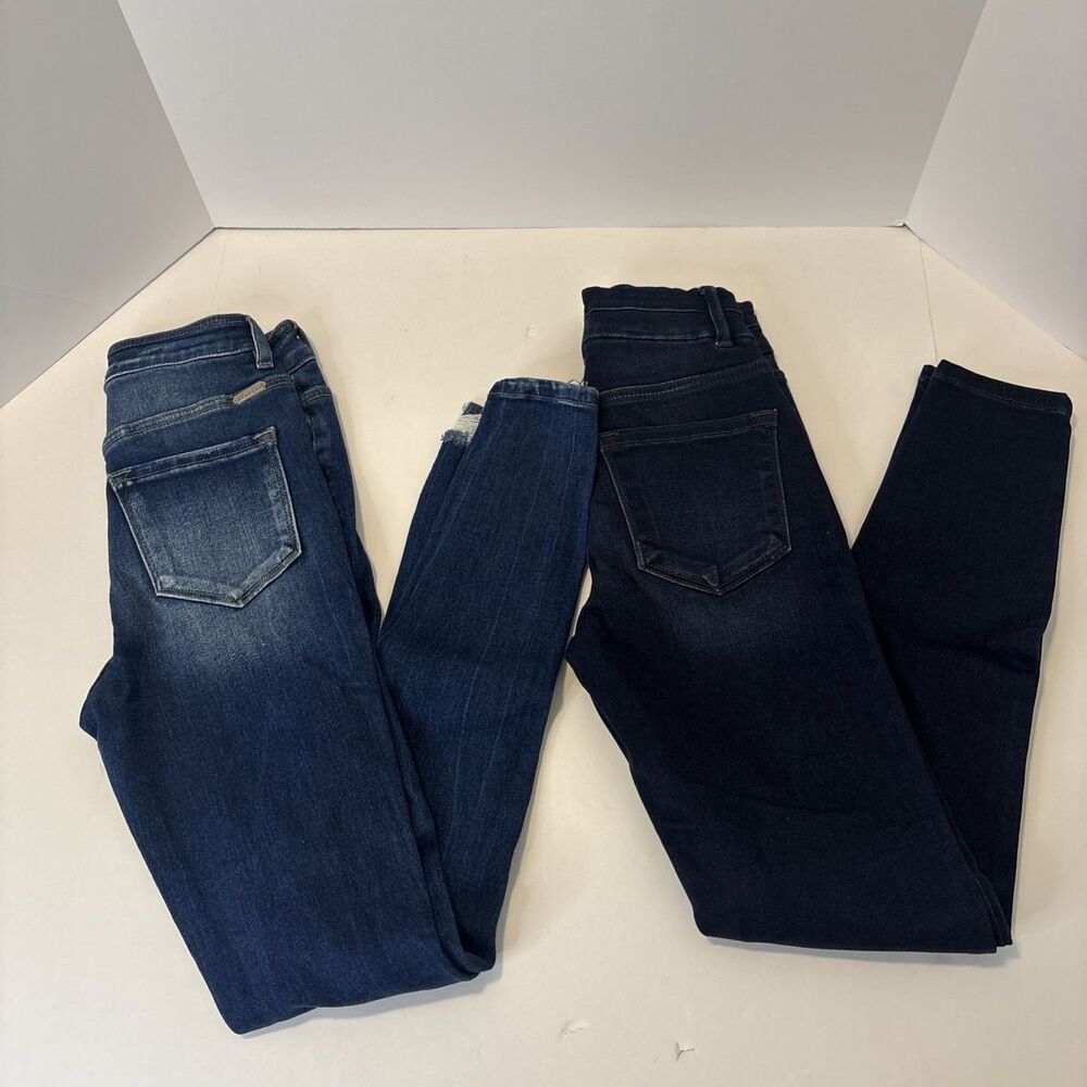 Lot Of 2 Kancan Sz 24 Skinny Jeans Kurvy Ultra High Rise Dark Blue & Distressed
